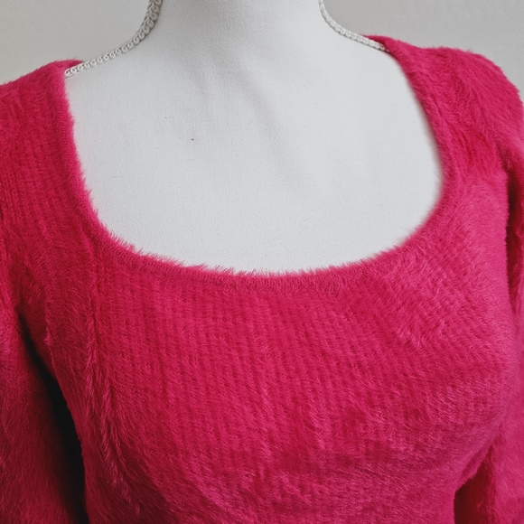 🆕️Free People Moonbeam Cropped Boho-Chic Sweater Raspberry Pop Pink SZ Medium - Picture 6 of 14
